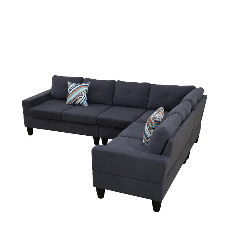 Antania Upholstered L-Shaped Sectional Right Hand Facing, Gray Microfiber / Microsuade