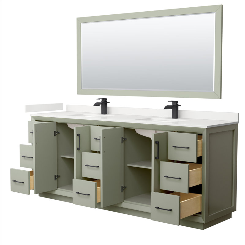 Strada 84'' W Double Vanity, Satin Bronze, Light Green, Giotto Quartz