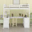 Lit mezzanine en bois avec bureau en U, compartiments de rangement et miroir à trois volets-2068703282