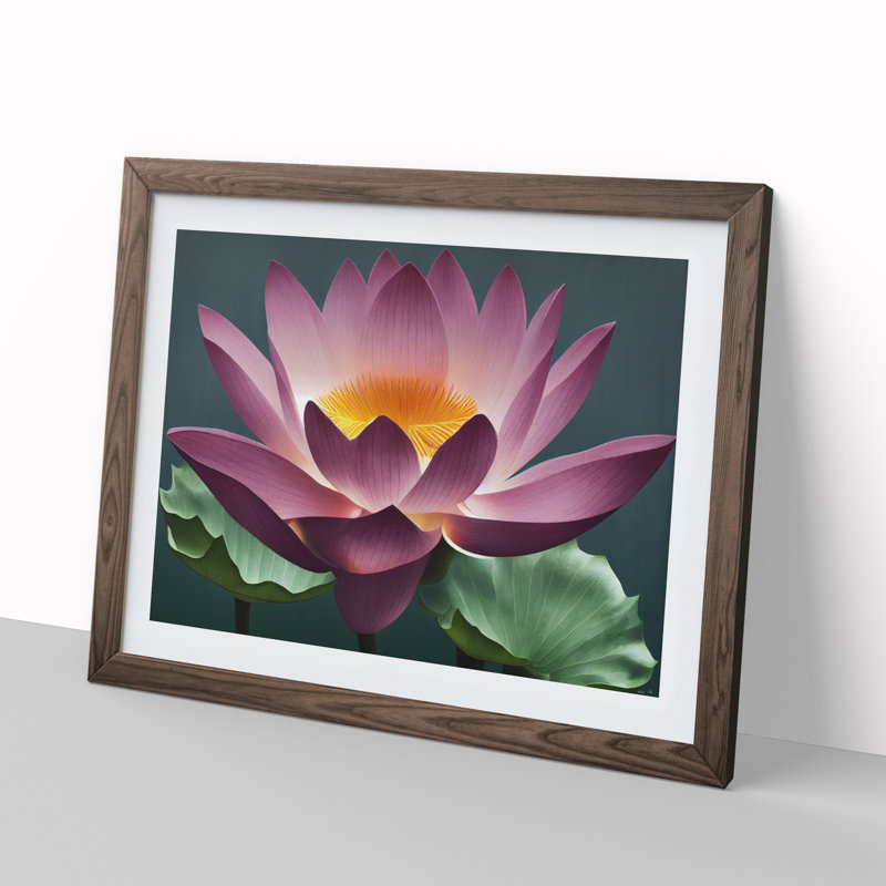 Breathtaking Lotus Flower 1 Piece Single Picture Frame Wall Art, 46cm H x 64cm W x 2cm D, Walnut Framed