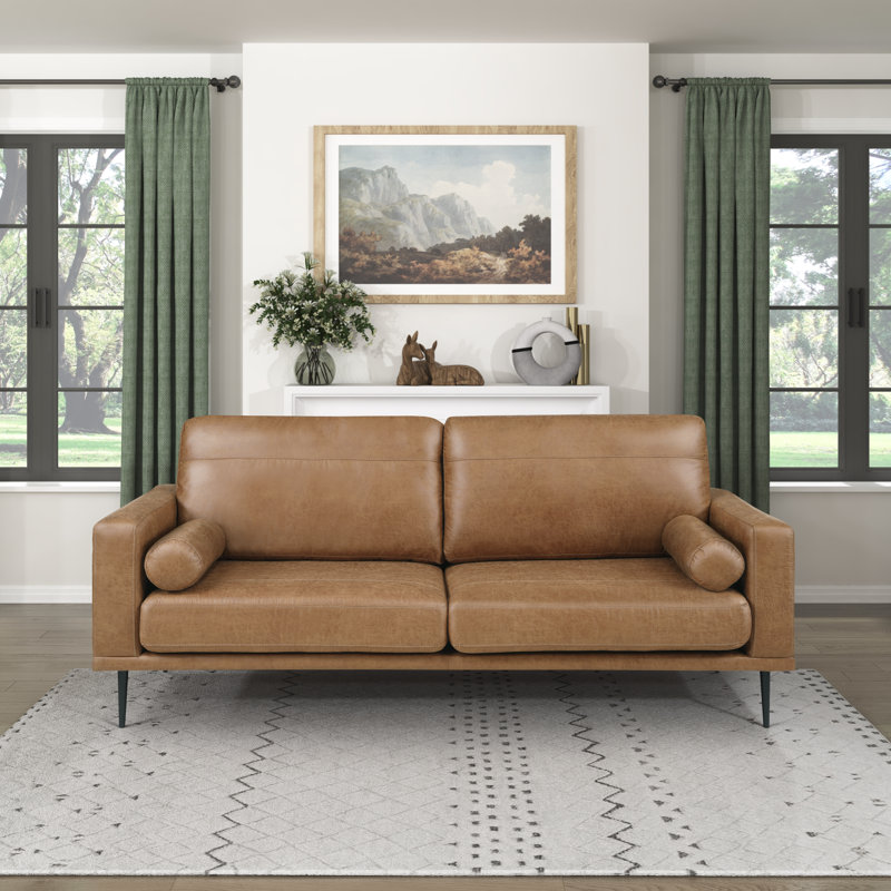 Ensemble de canapé 3 pièces à accoudoirs carrés en microfibre poli Mid-Century 3 pièces