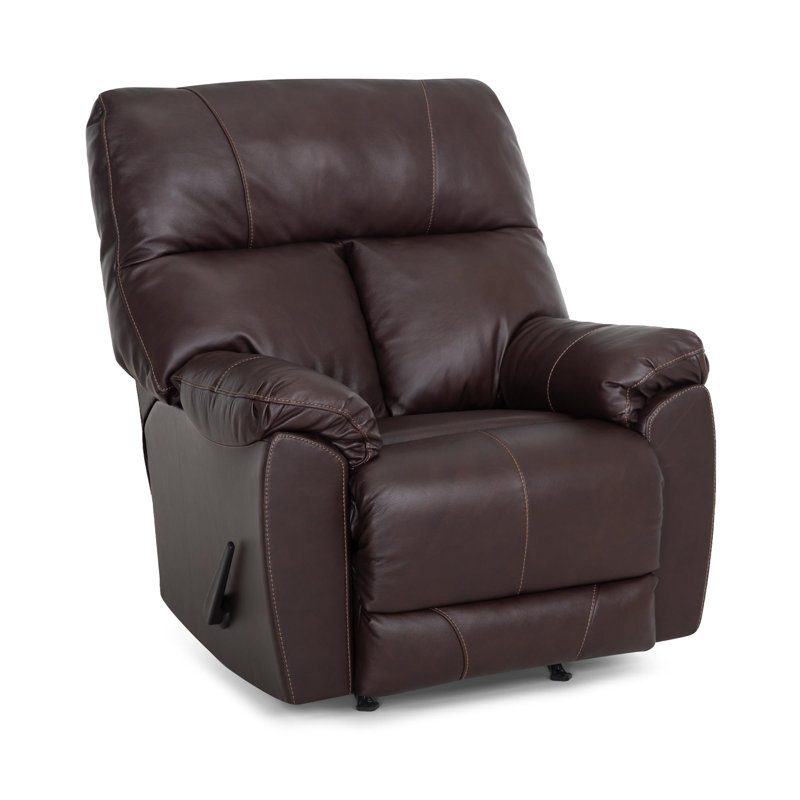 38" Manual Genuine  Leather Recliner, Brown Genuine Leather