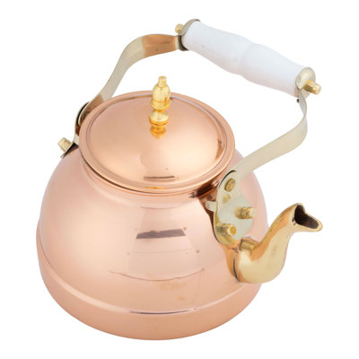 Bouilloire en cuivre Classic Cuisine - Théière pour cuisinière avec extérieur en cuivre, doublure en nickel et poignée en céramique - Bouilloire de style rétro 7,25 ° C / 1,8Q - parfaite pour le thé, le café ou la cuisine