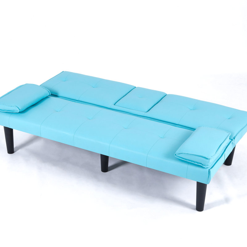Lit bleu de 67 pouces avec porte-gobelet, se pliant facilement dans de petits espaces pliables, ajoutant du charme à votre espace