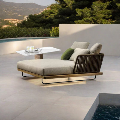 Aluminum Frame Outdoor Chaise With Teak Teak 2 - Person Patio Conversation Set with Cushions