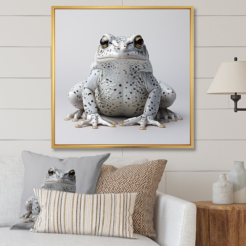 " Black And White Frog Harmony ", 24" H x 24" W x 1" D, Gold Floater Framed