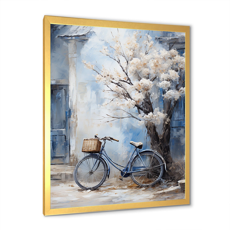 Fleurs blanches et bleues - Art mural, Cadre doré simple, H 32 po x l 16 po x P 1 po