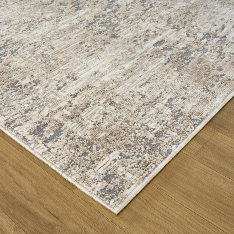 Tapis à motif abstrait Hemingford, Tapis de couloir 2 pi 6 po x 10 pi, Beige/Grey