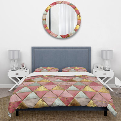 Ensemble de housse de couette rose doré Midcentury Triangle I - Midcentury