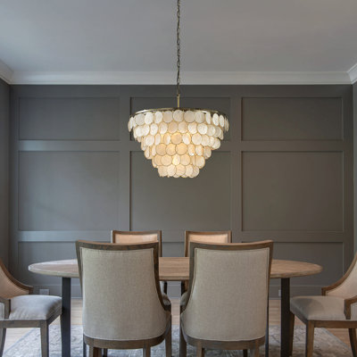 Siegle 6-Light Aged Bronze Natural Capiz Shell Tiered Chandelier