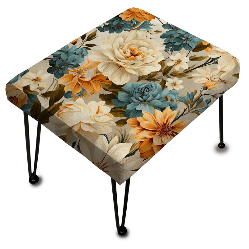 Vintage rétro nostalgie beige et bleu Blooming Garden - Repose-pieds rectangulaire floral