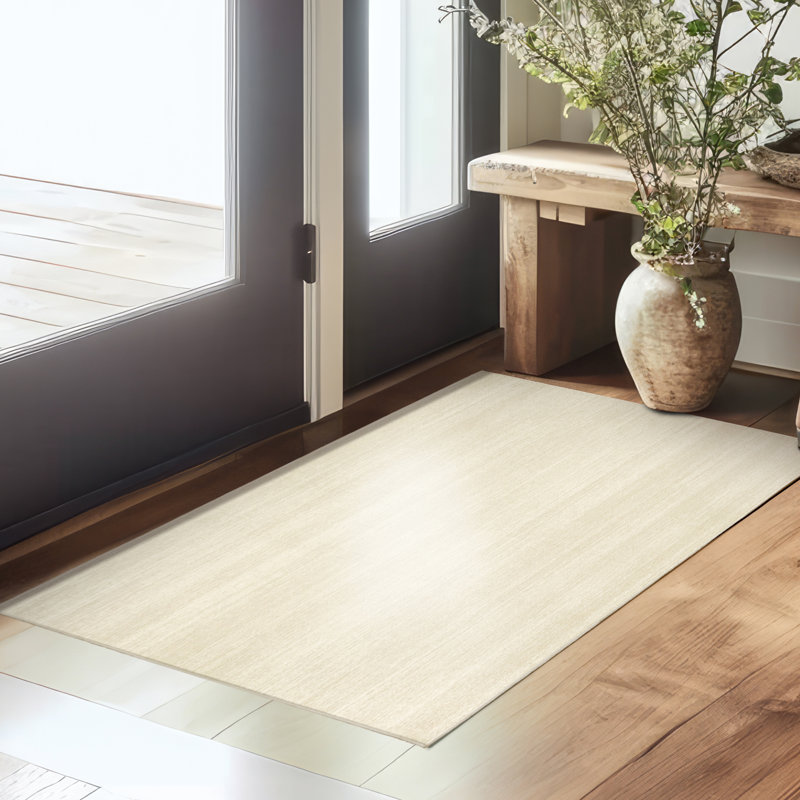 Solid Cream Flatweave Washable Indoor / Outdoor Rug, Rectangle 3' x 5'