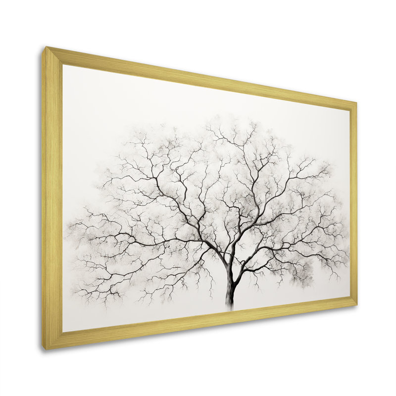 Érable blanc et gris minimalisme sur toile, H 12 po x l 20 po x P 1 po, Cadre photo doré simple