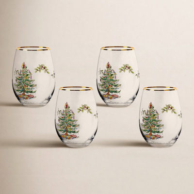 Spode Christmas Tree Stemless Wine Glasses