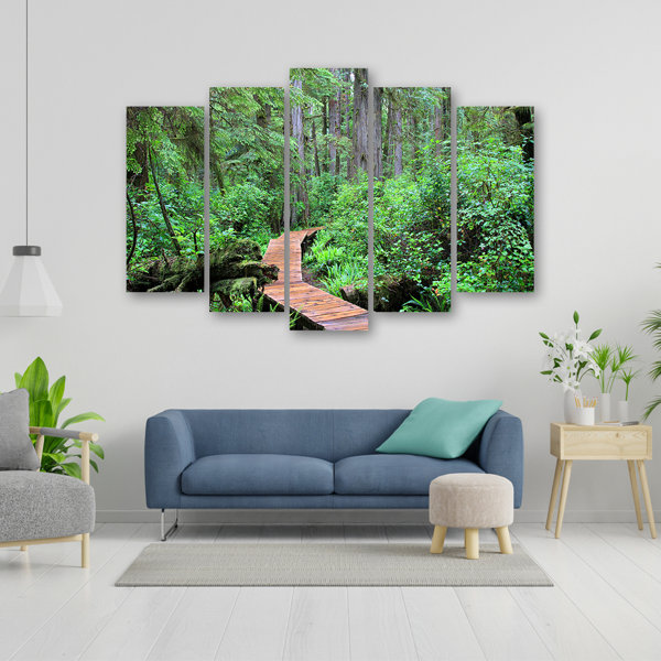 Union Rustic Rainforest Waterfall - 5 Piece Wrapped Canvas Print ...