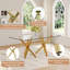 Ensemble de table de salle à manger 71 ", ensemble de table de salle à manger avec plateau en verre trempé et base en métal doré et chaises en similicuir-615845936-615845933