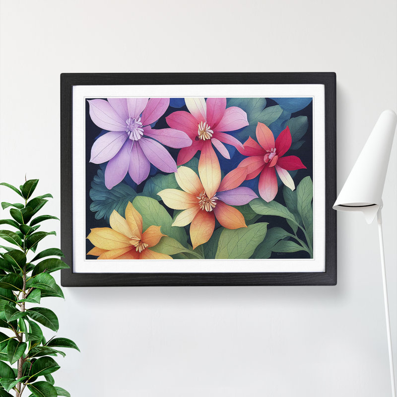 XH1022-7091X Positive Watercolour Flowers - Single Picture Frame Painting, 46cm H x 64cm W x 2cm D, Black Framed