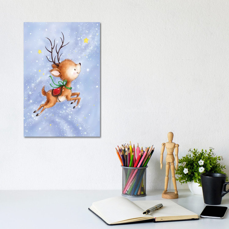 Flying Rudolph by MAKIKO - Wrapped Canvas Print, 20.32 cm H x 30.48 cm W