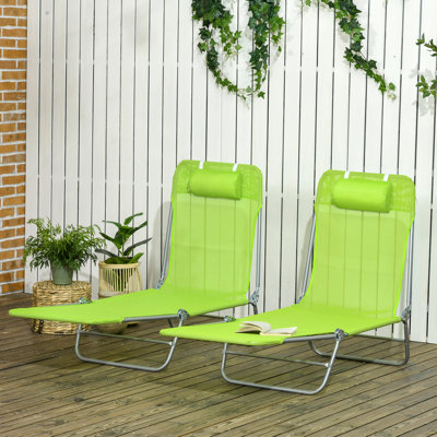 Méridiennes pliantes 2 pièces, chaises de bronzage de piscine, chaises longues d'extérieur avec dossier inclinable à 6 positions, siège en filet respirant, appui-tête pour la plage, la cour, le patio, le vert