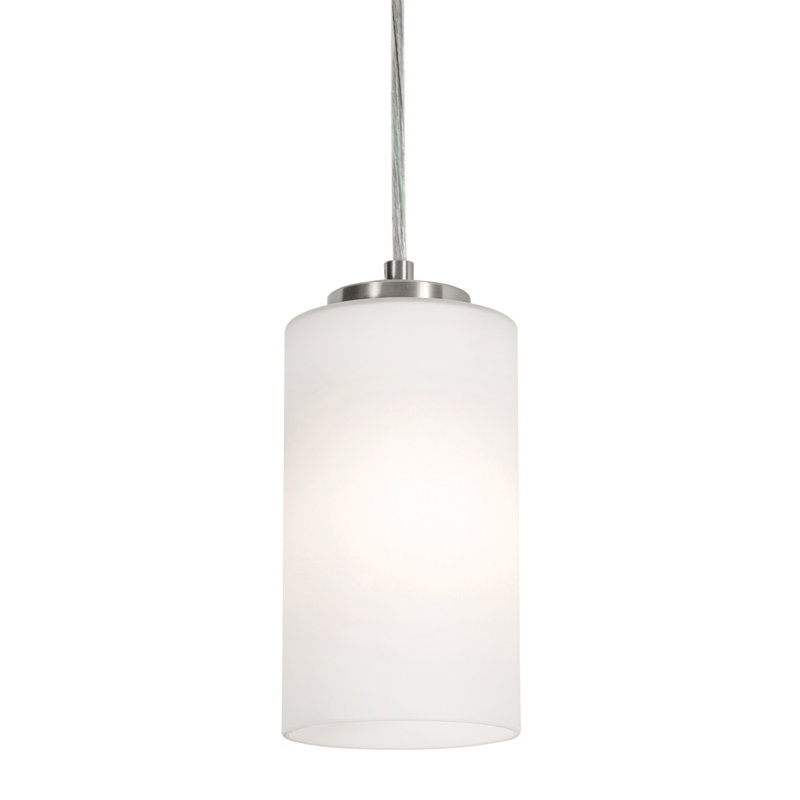 Luminaire suspendu tambour 1 lumière Leo, Nickel satiné