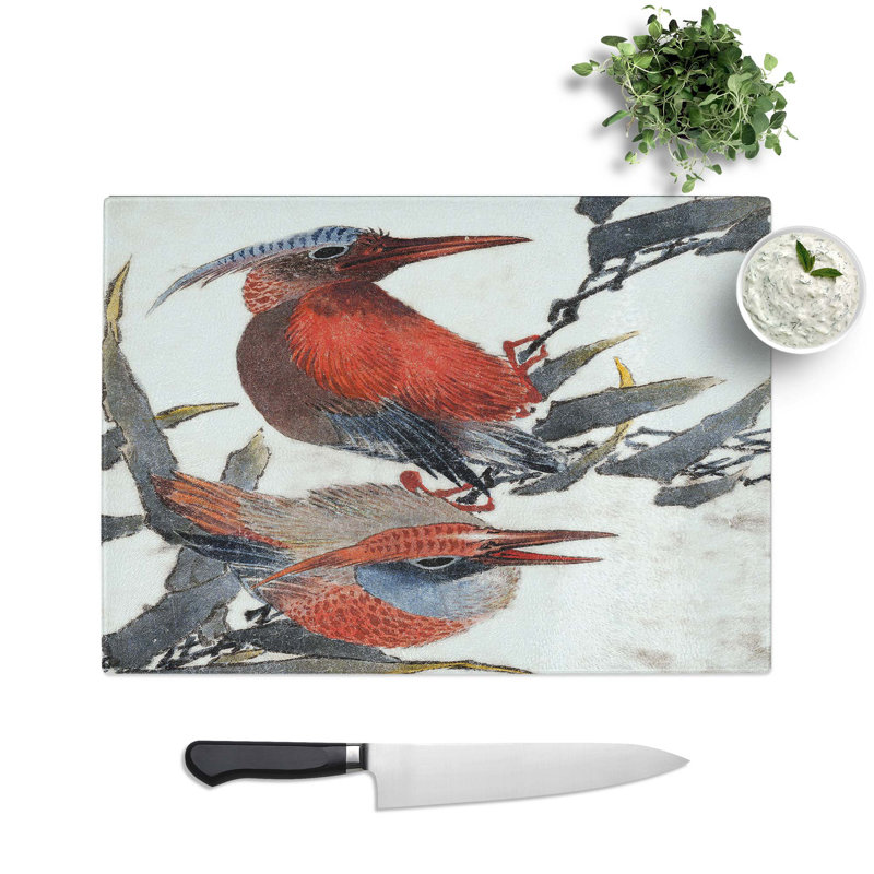 Tempered Glass Two Birds by Katsushika Hokusai Chopping Board, 28.5 cm W x 20 cm L
