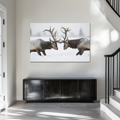 Grande peinture Abraya, affiche de bataille de bois de cerf, impressions de photo de renne enneigé, œuvre d'art de Noël, impressions sur toile tendue pour le cadeau de décoration de chambre à coucher de salon, 24 po x 32 po
