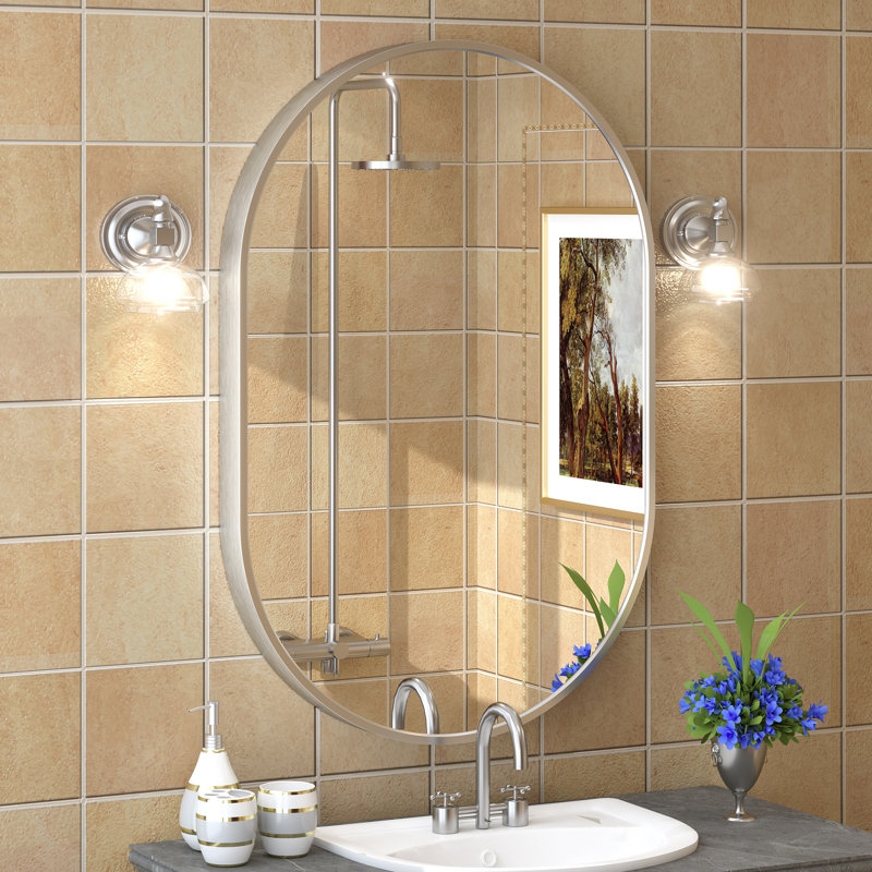 Miroir mural Amara, 36 po x 24 po, Argent brossé
