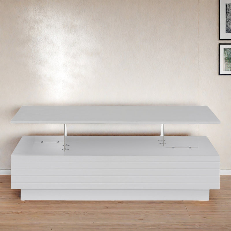 Modern Rectangular Coffee Table With Led Lights, 2 Drawers And Open Storage Shelf, White