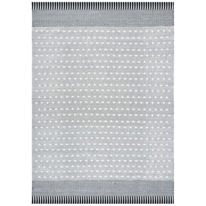Morocco Flat Weave Wool/Cotton Moroccan Rug in Black/Ivory, Rectangle 4' x 6'