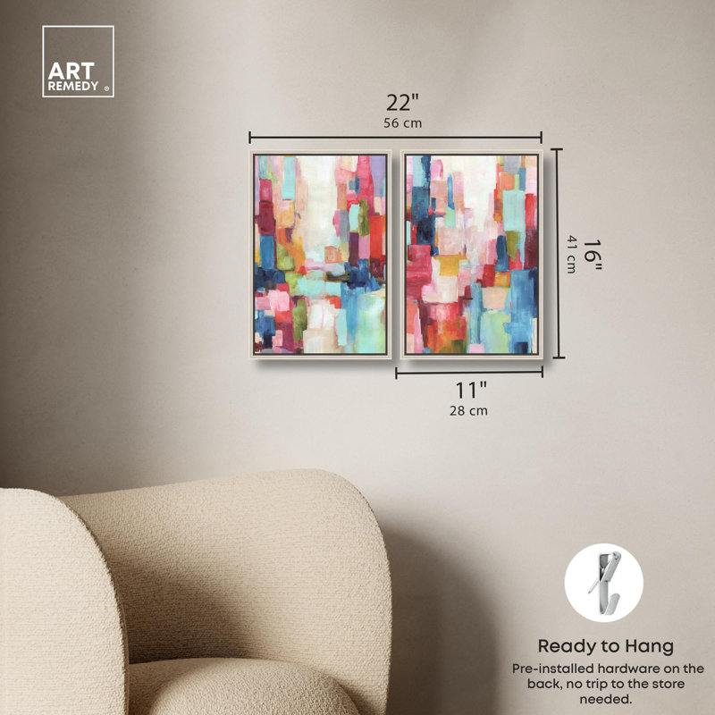 Symphony Colors Set Canvas Print Pink Abstract Art Set by Art Remedy, Black Frame, 10 x 15, 16" H x 11" W, Cadre argenté