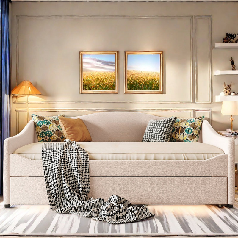 Lit de jour rembourré Taomi, Beige, Double