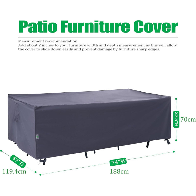 Housses de table de patio pour le mobilier d'extérieur, protection contre la neige imperméable résistante aux rayons UV pour les tables de salle à manger rectangulaires / ovales