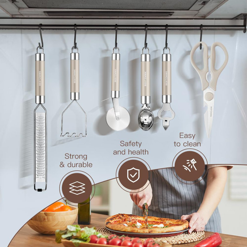 Khaki Non-Stick Silicone and Stainless Steel 33-Piece Cooking Utensils Set