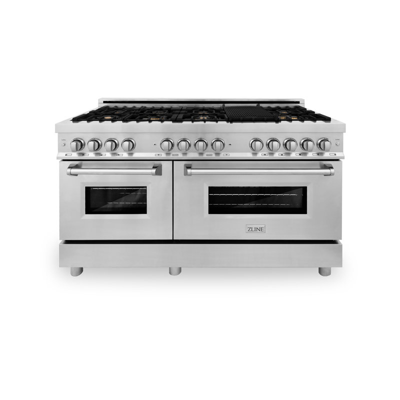 ZLINE 60 In. 7.4 Cu. Ft. Legacy Dual Fuel Range with Gas Cooktop 2 Electric Convection Ovens, Silver/Black Stainless Steel
