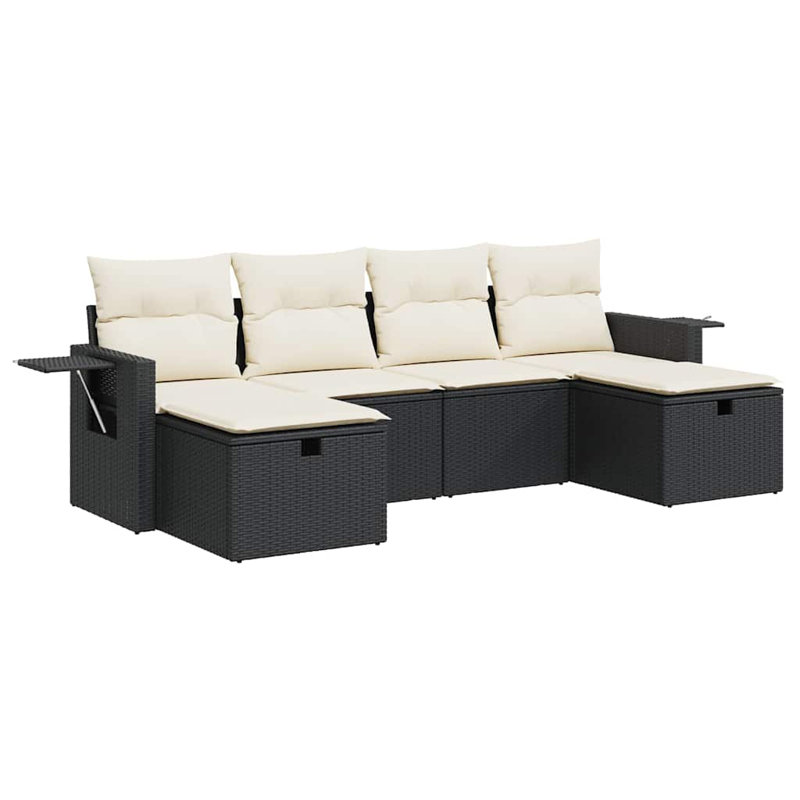 Vidaxl Garden Sofa Set Black PE Rattan 6 Piece Adjustable Feet