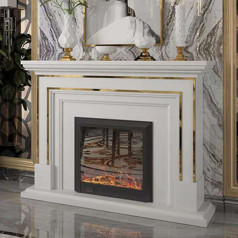 White Solid Wood Freestanding Fireplace, White, 43.31" H x 59.06" W x 12.6" D