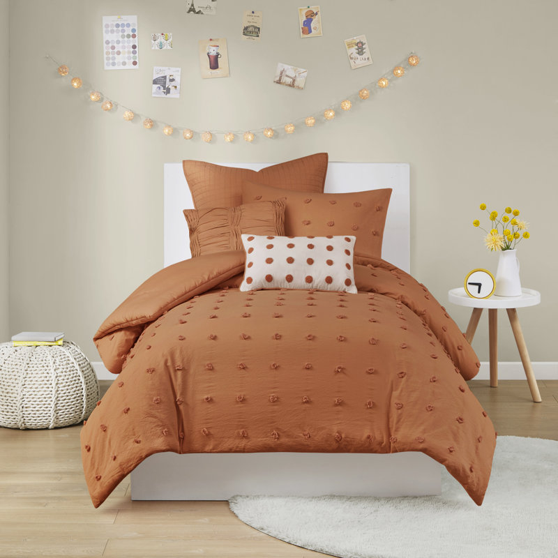 Ensemble d'édredon en jacquard de coton Brooklyn avec taies décoratives européennes et coussins décoratifs, rouille