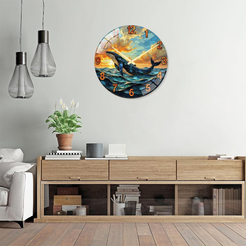 Superbe horloge murale sculpture de baleine, horloge murale 24 po