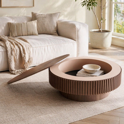 Table basse 39,37 "ronde avec rangement