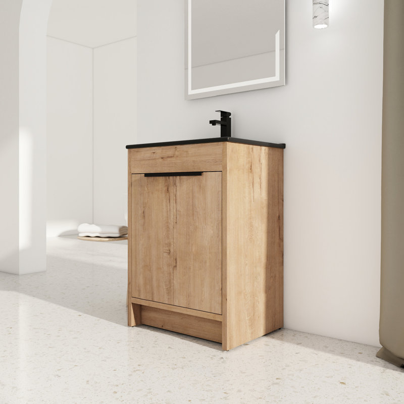 Meuble-lavabo autoportant. Évier en céramique noire, portes à fermeture douce, poignée en métal, tablette réglable. Contreplaqué 24 po avec évier. Base d'armoire à 2 armoires