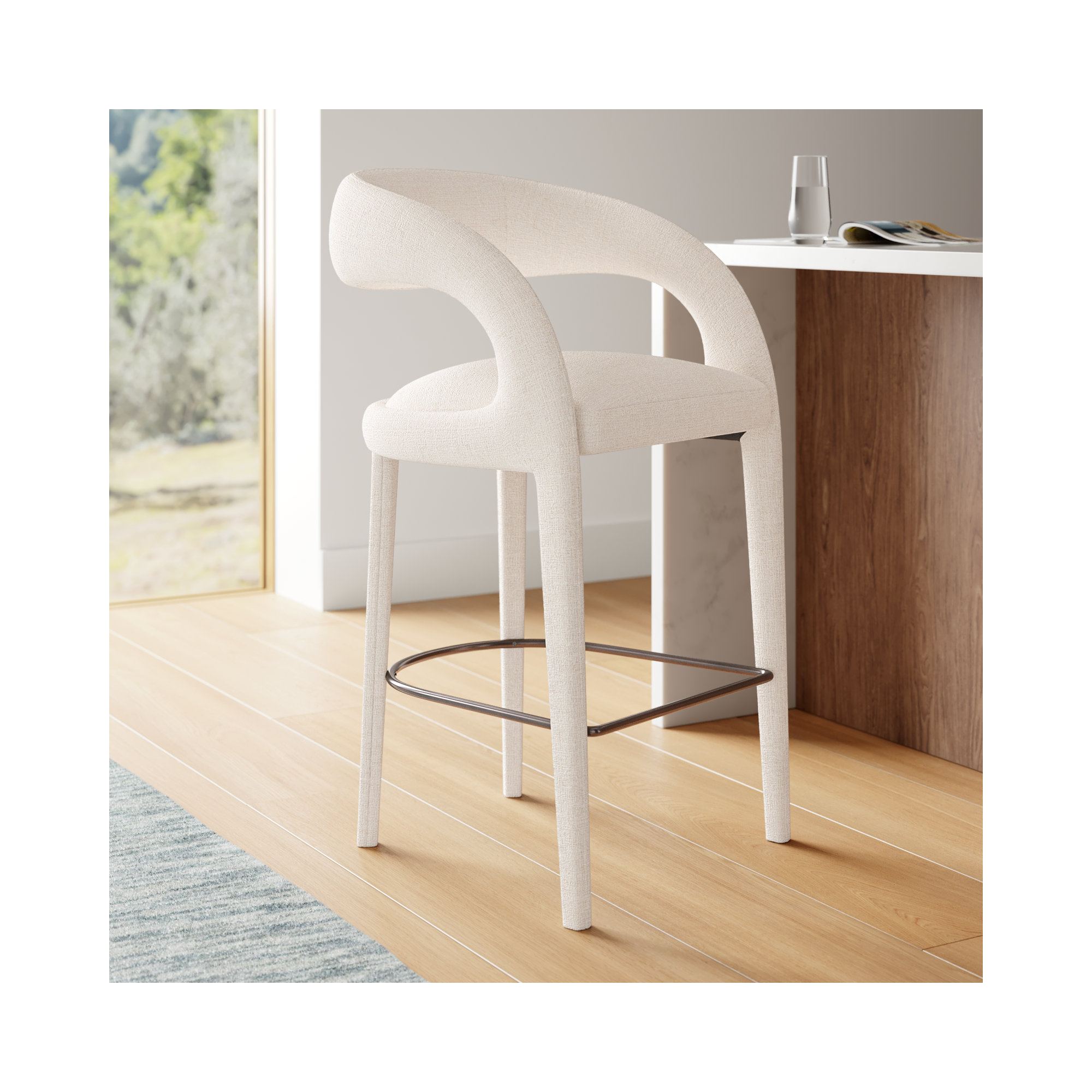 Geoffrey Counter & Bar Stool, Omari Natural/Polyester Blend, Bar Stool (30.51" Seat Height)