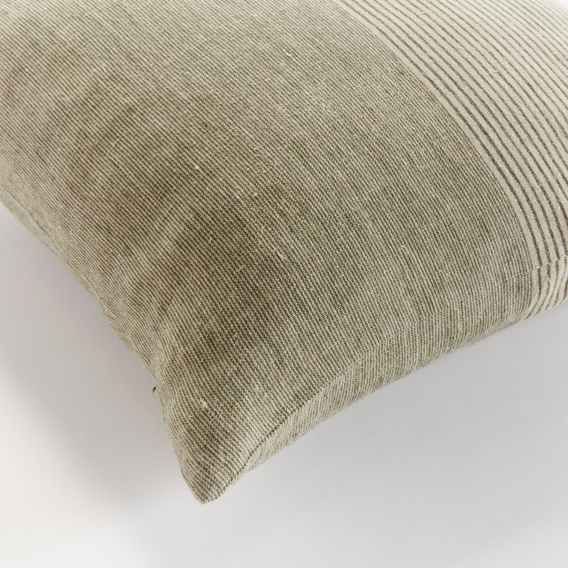 Jules European Flax Fiber Pillow Cover & Insert, Rectangle 14" H x 20" W, Knife Edge, Green/Ivory/Pinstripe