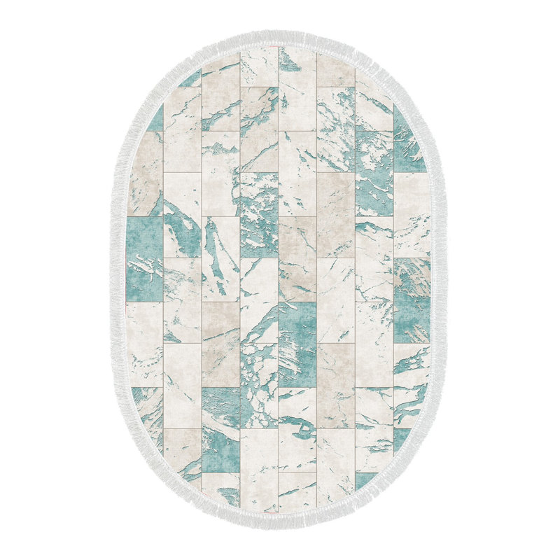 Tapis bleu / gris Elvena, Ovale 5 pi 3 po x 7 pi 7 po