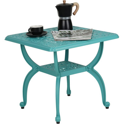 Table d'appoint d'extérieur en aluminium moulé, table basse antirouille, table de patio/bistro pour intérieur, jardin, véranda, balcon (carrée bleue) 1