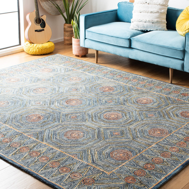 Tapis géométrique en laine et en coton touffeté à la main Emmamarie, Rectangulaire 8 pi x 10 pi