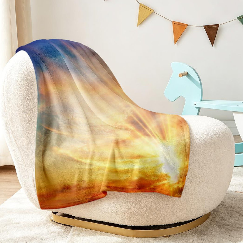 Jeté en flanelle orange ultra doux, imprimé lever de soleil, Throw 30" x 40"