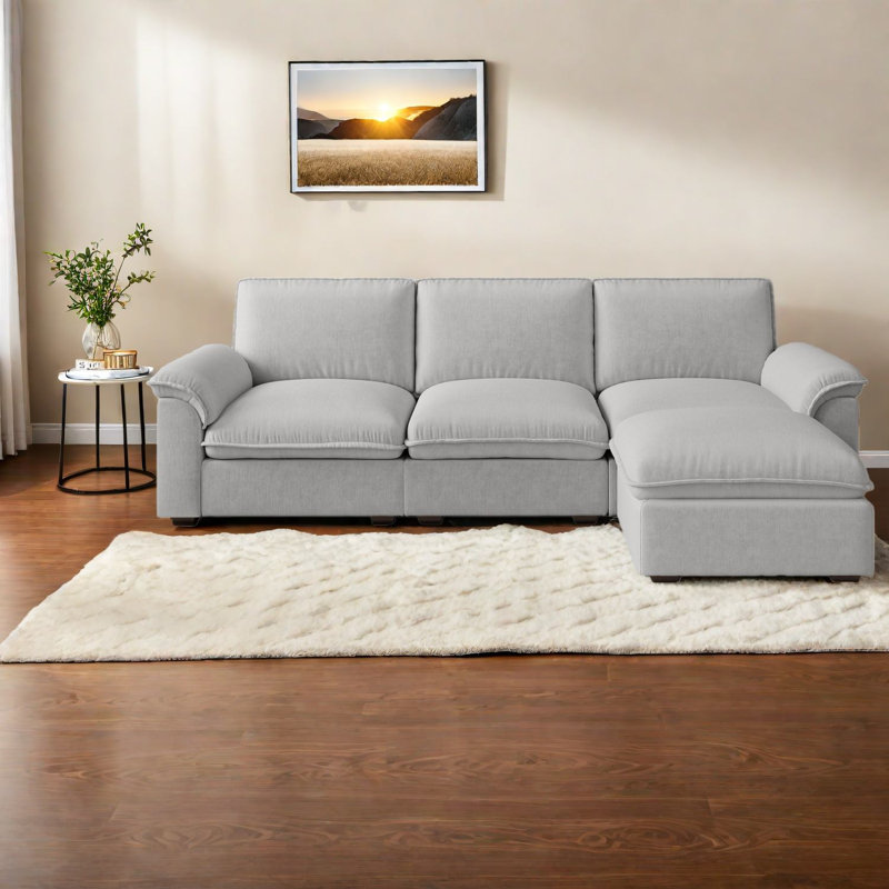 Canapés modulaires gris spacieux, confort chenille pour maison moderne