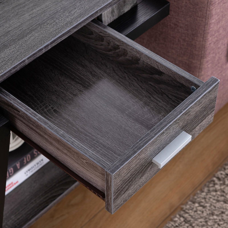 Table de bout Home avec tiroir et tablette de rangement en noir-gris noir / gris
