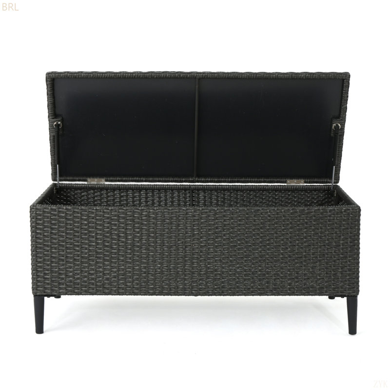 Banc de rangement en rotin pour l'extérieur, Gris