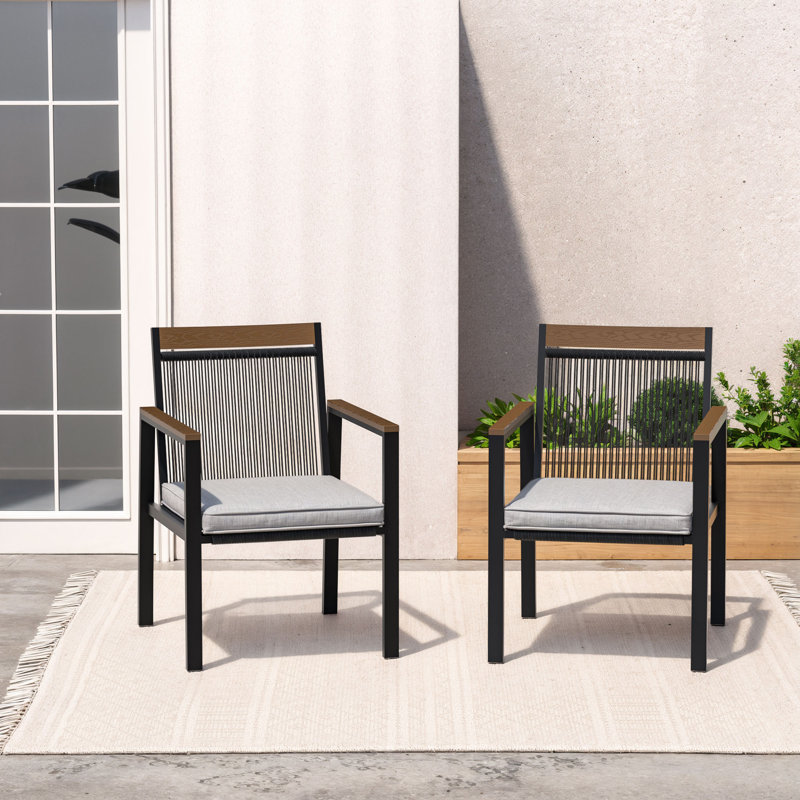 Adamstown Outdoor Metal Dining Furniture Set, 2Pcs Patio Chairs With Cushions For Backyard, Deck (Black/Brown), 2-Seat Set